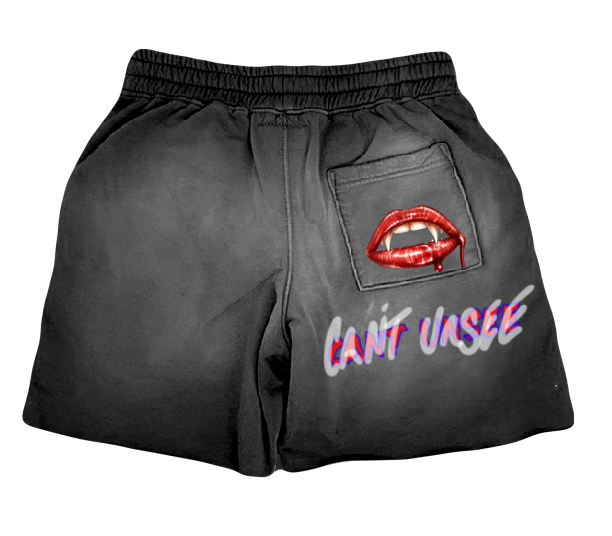 BLACK (DVISHON CANT UNSEE) Washed Shorts