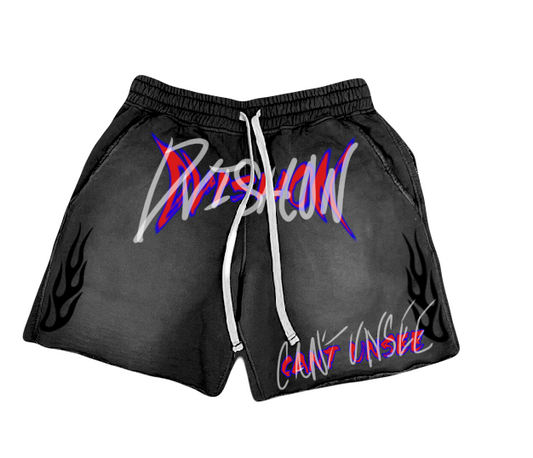 BLACK (DVISHON CANT UNSEE) Washed Shorts